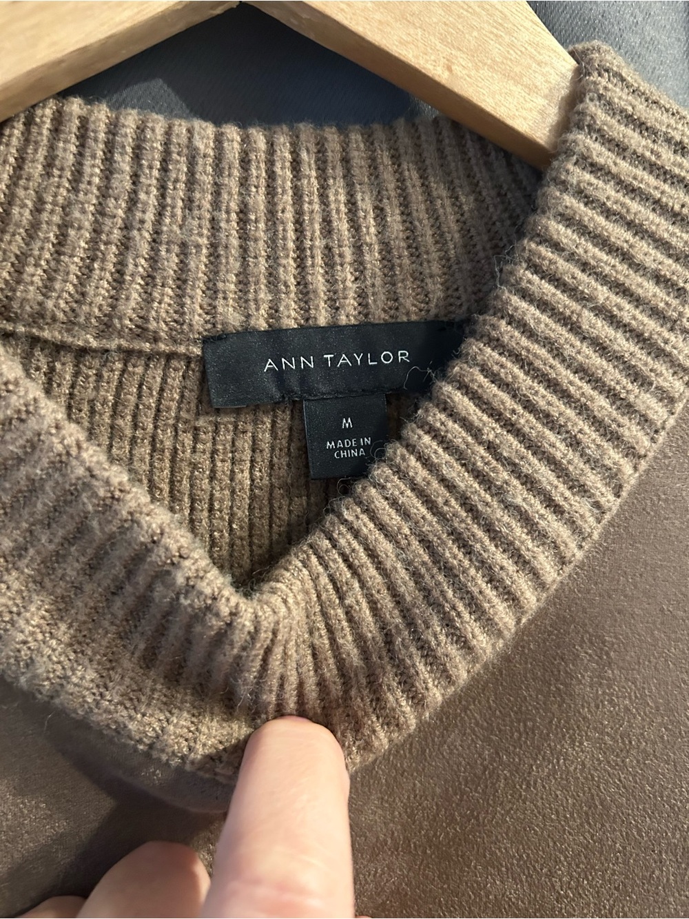 Ann Taylor medium brown faux suede mixed media sweater - Picture 3 of 5